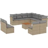 vidaXL 12-tlg. Garten-Sofagarnitur mit Kissen Beige Poly Rattan