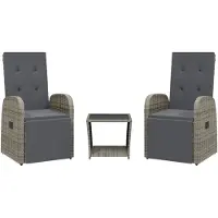 vidaXL 3-tlg. Garten-Essgruppe mit Kissen Grau Poly Rattan