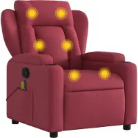 Syfax Massagesessel Weinrot Stoff, manuelle Liegefunktion, Vibrationsfunktion, 6 Massagepunkte, Getränkehalter, Seitentasche, 77x94,5x100 cm
