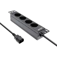 InLine 10" Steckdosenleiste, 4-fach Schutzkontakt, C14 Anschluss, ohne Schalter, 4 AC-Ausgänge, C14-Koppler, Schwarz, Aluminium, Kunststoff, 1U, 2 m