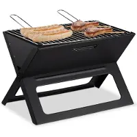 Relaxdays Klappgrill, mit Kohle- und Grillrost, klappbarer Faltgrill, Picknick und Camping, HBT 30x45,5x30cm, schwarz