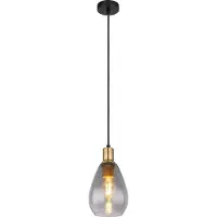 Globo Lighting Hängeleuchte Metall schwarz matt, Metall messing matt, Glas rauchfarben, Kabel Textil schwarz, Höhe kürzbar, ø: 150mm, H: 1200mm, exkl. 1x E27 40W 230V