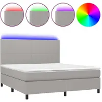 Syfax Boxspringbett mit Matratze & LED Hellgrau 180x200 cm Stoff