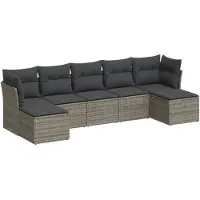 vidaXL 7-tlg. Garten-Sofagarnitur mit Kissen Grau Poly Rattan