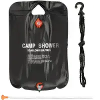 Relaxdays 2 x Campingdusche 20 l im Set, Solardusche Camping, zum Aufhängen, faltbar, mit Handbrause, mobile Außendusche, schwarz