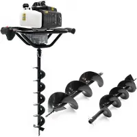 Wiltec Set Benzin Erdlochbohrer mit 100, 150, 200 mm Bohrschnecke, 2,2 kW 3 PS 63,3ccm Pfahlbohrer Pflanzenbohrer