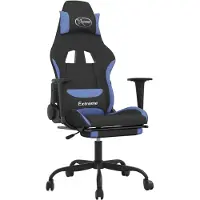 Syfax Gaming-Stuhl mit Massage & Fußstütze Schwarz und Blau Stoff