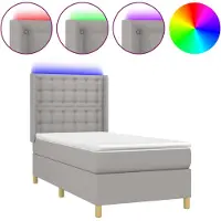 Syfax Boxspringbett mit Matratze & LED Hellgrau 90x190 cm Stoff