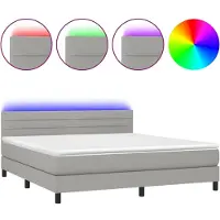 Syfax Boxspringbett mit Matratze & LED Hellgrau 180x200 cm Stoff