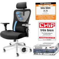 CLOUVOU CleverSeat Bürostuhl Ergonomisch Schreibtischstuhl Höhenverstellbar, 4D-Armlehne, 3D-Kopfstütze, + Rückenkissen [Nr.1 in Preis-Leistung]