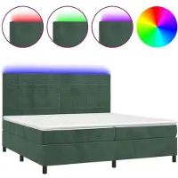 Syfax Boxspringbett mit Matratze & LED Dunkelgrün 200x200 cm Samt