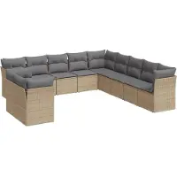 vidaXL 11-tlg. Garten-Sofagarnitur mit Kissen Beige Poly Rattan