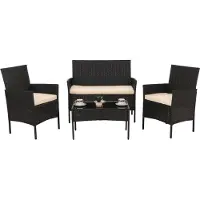Mendler Poly-Rattan Garten-Garnitur MCW-N98, Sitzgruppe Lounge-Set, Metall Glas Stoff/Textil (180g/m²) anthrazit, Kissen creme