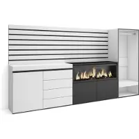 Skraut Home Sideboard, Kommode, 274x35x145 cm, Für Schlafzimmer, Zimmer, Elektrokamin XXL, Kommode mit Schubladen, Offener Kleiderschrank, Weiß