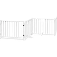 Syfax 4-tlg. Hundetor mit Tür Faltbar Weiß 320 cm Massivholz Tanne