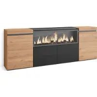 Skraut Home Sideboard, Highboard, 208x35x75cm, 4 Türen, Elektrokamin XXL, Eiche und Schwarz