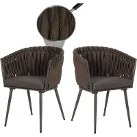 Mendler 2er-Set Aluminium-Esszimmerstuhl HWC-N38, Indoor Stuhl Armlehne, Olefin Seilgeflecht Rope braun Kissen dunkelgrau