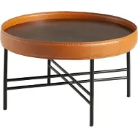ANGEL CERDA SL Angel Cerdá Runder Couchtisch aus Kunstleder, Nussbaum und schwarzem Stahl 2058