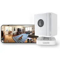 Calex Smart Security Sicherheitskamera, Mini Indoor-Kamera 2K mit Spotlight, Bewegungserkennung, Nachtsicht & App-Steuerung