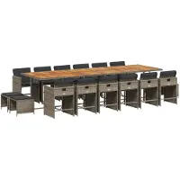 vidaXL 17-tlg. Garten-Essgruppe mit Kissen Grau Poly Rattan