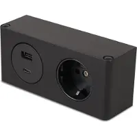 Kalb Material für Möbel kalb | 2-fach Steckdosenleiste, 230V Steckdose und USB A/C Anschluss schwarz