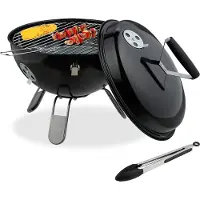 Relaxdays Kugelgrill, tragbar, Ø 37 cm, Picknickgrill für Garten & Park, Holzkohlegrill mit Deckel, Rundgrill, schwarz