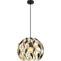 Globo Hängeleuchte Metall schwarz matt, Metall goldfarben, schwarz patiniert, Acrylkristalle klar, Kabel PVC schwarz, ø: 400mm, H: 1500mm, exkl. 1x E27 40W 230V