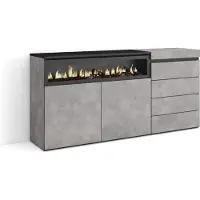 Skraut Home Sideboard, Kommode, 157x35x75 cm, Für Schlafzimmer, Zimmer, Elektrokamin., Kommode mit Schubladen, Zementgrau