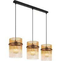 Globo Lighting Hängeleuchte Metall schwarz matt, Glasstäbe amber, klar verlaufend, Kabel PVC schwarz, Höhe kürzbar, LxBxH: 800x200x1400mm, exkl. 3x E27 60W 230V