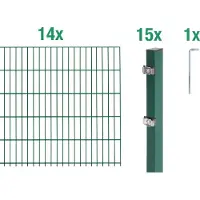 Alberts Doppelstabmatten Zaun, Höhe 80 cm, Länge 28 m, Zaun-Komplettset zum Einbetonieren, grün, Pfosten 60x40 mm
