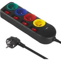 Macleans Steckdosenleiste, 4-poliges Verlängerungskabel + USB A/C mit Schalter 250VAC/10A, 1,5m schwarz MCE508 B