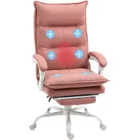 Vinsetto Massage- und Heiz-Bürostuhl, ergonomischer Bürostuhl mit verstellbarer Höhe, verstellbarer Rückenlehne und kabelgebundener Fernbedienung, 360° drehbar, Mikrofaserbezug, Rosa