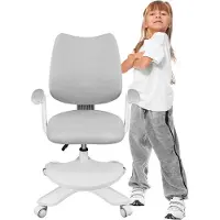 Adler Junior 4.6 | Kinder Schreibtischstuhl Ergonomischer Kinderdrehstuhl | Fußablage | Sitztiefe einstellen | Verstellbare Armlehnen | Grau