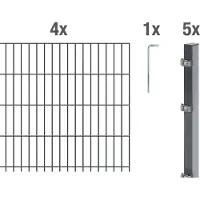 Alberts Doppelstabmattenzaun 6-5-6, Matten 2,50 m, Höhe 1,03 m, Länge 10 m, anthrazit, Zaun als Komplettset, Pfosten mit Klemmlasche 60x40 mm