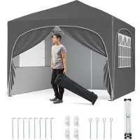 Costway Faltpavillon 3x3m mit 4 abnehmbaren Seitenwänden, Pop Up Pavillon UV-Schutz, wasserabweisend, Gartenzelt, Gartenpavillon mit Tasche, Grau