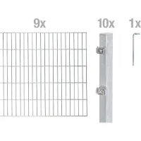 Alberts Doppelstabmatten Zaun, Höhe 200 cm, Länge 18 m, Zaun-Komplettset zum Einbetonieren, feuerverzinkt, Pfosten 60x40 mm