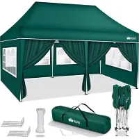 Tillvex Pavillon 3x6m - mit 6 Seitenwänden Grün wasserdicht | Pop-Up Faltpavillon höhenverstellbar | Gartenzelt UV Schutz 50+ | Partyzelt mit Tasche für Garten