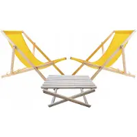 Woodok Set 2x Liegestuhl gelb mit Couchtisch Tisch aus Holz