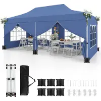 Costway Pavillon 3x6m, Faltpavillon mit 6 abnehmbaren Seitenwänden, Sandsäcke & Tragetasche, Gartenpavillon Partyzelt Winterfest UV-Schutz 50+ Blau