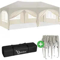 Woltu Doppeltes Partyzelt mit Seitenwänden - 3x6m - Faltbares Zelt - Wasserdicht und wetterfest - BukkitBow – Beige / Weiß