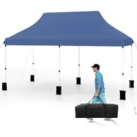 Costway 3x6m Pavillon, Faltpavillon Partyzelt wasserabweisend, stabil, UV-Schutz 50+, höhenverstellbar, Gartenpavillon mit Tragetasche Blau