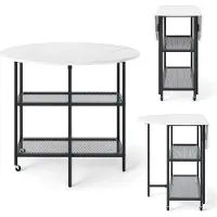 Costway Esstisch klappbar, mobiler Klapptisch für 2-4 Personen, Küchentisch mit 2 Ablagefächern, Esszimmertisch Marmor Optik, runder Tisch Weiß