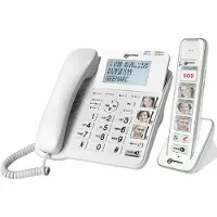 Geemarc Telecom , Festnetztelefon Senioren mit Mobilteil, Fototasten und Anrufbean, Weiß