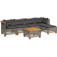 vidaXL 6-tlg. Garten-Sofagarnitur mit Kissen Grau Poly Rattan