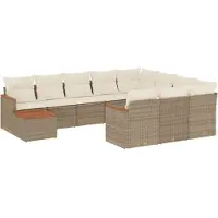 vidaXL 11-tlg. Garten-Sofagarnitur mit Kissen Beige Poly Rattan