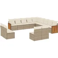 vidaXL 13-tlg. Garten-Sofagarnitur mit Kissen Beige Poly Rattan