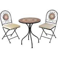 Linder Exclusiv GmbH LEX Mosaik Eisen Bistro-Set Tisch+2 Stühle inkl. 2 Sitzpolster MC4341