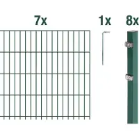 Alberts Doppelstabmattenzaun 6-5-6, Matten 2,50 m, Höhe 1,83 m, Länge 17,5 m, grün, Zaun als Komplettset, Pfosten mit Klemmlasche 60x40 mm