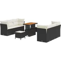 vidaXL Gartensofa-set mit Kissen 9 pcs Schwarz und Creme Poly-Rattan