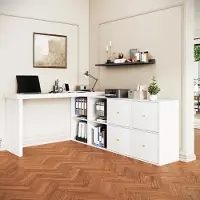 STILVORA Ecktisch L-förmig Schreibtisch mit Schubladen,360° schwenkbar Computertisch mit 4 Fächern Bürotisch